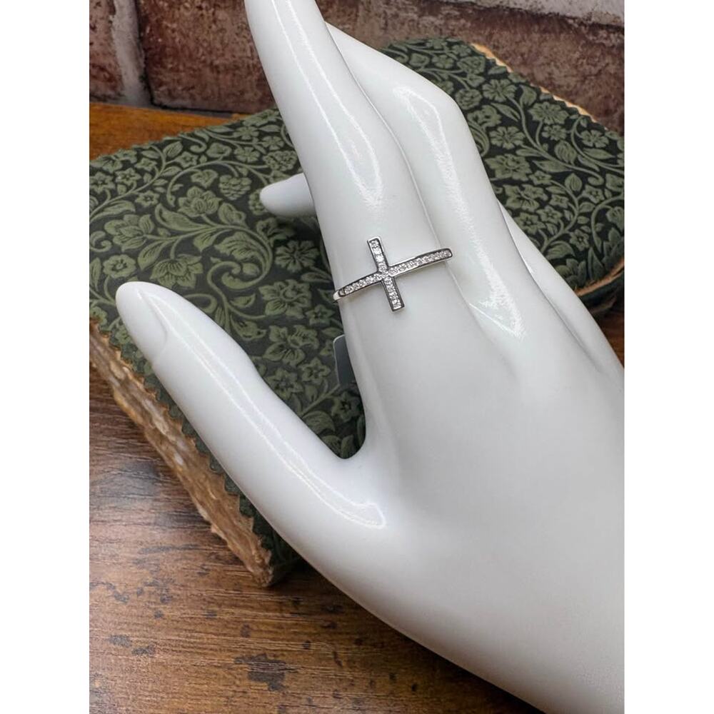 Size 10 - Moissanite Cross Ring in 925 Sterling Silver 0.19 CTW